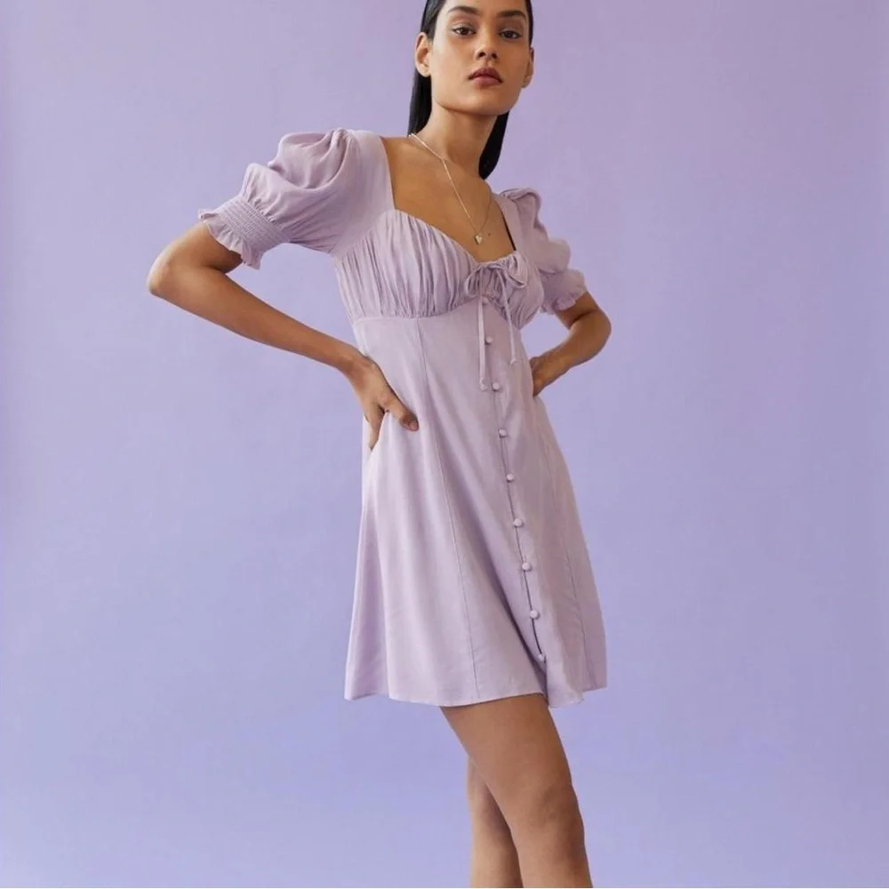 ☀️ Urban Outfitters Eggie Puff Sleeve Mini Dress - Picture 1 of 7